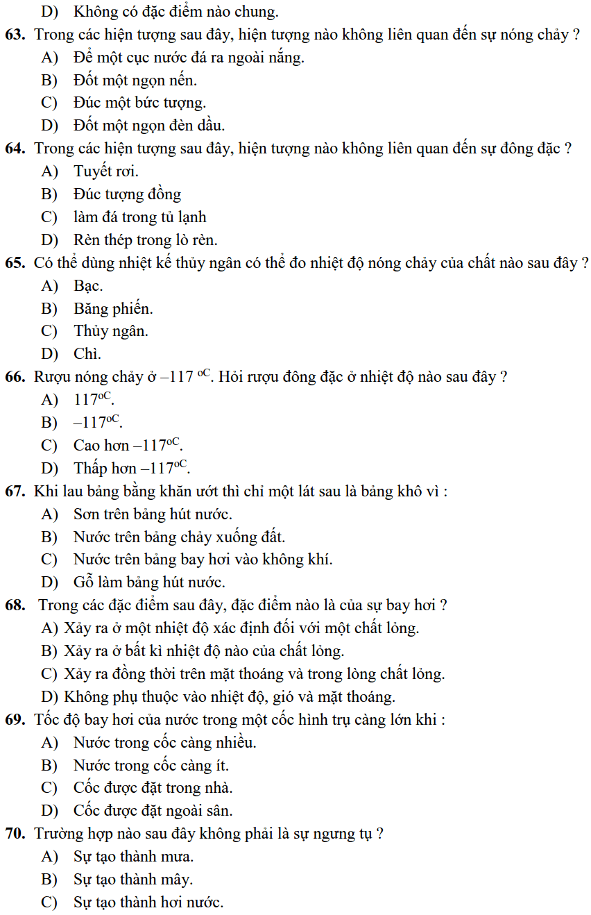 80 câu hỏi trắc nghiệm Vật Lý 6 có đáp án-3