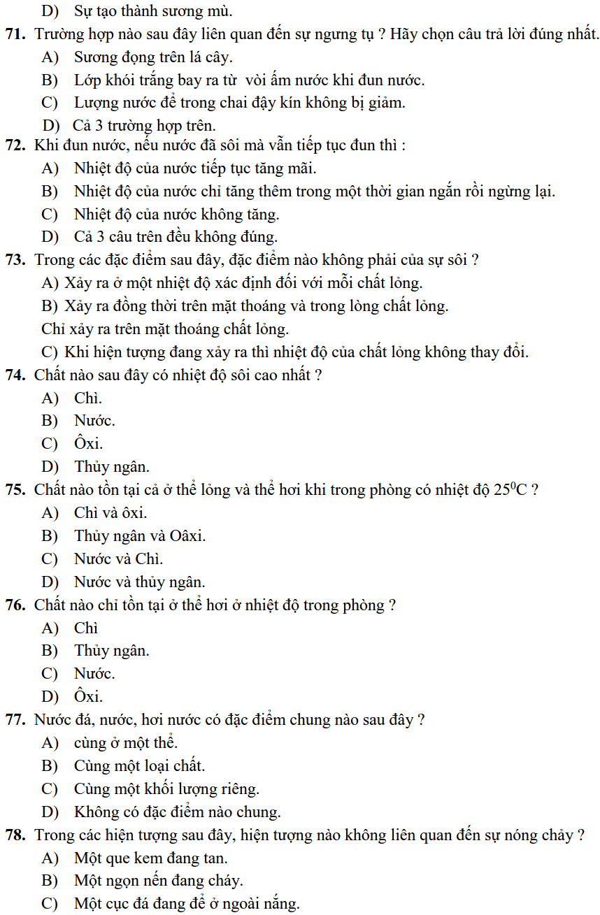 80 câu hỏi trắc nghiệm Vật Lý 6 có đáp án-4