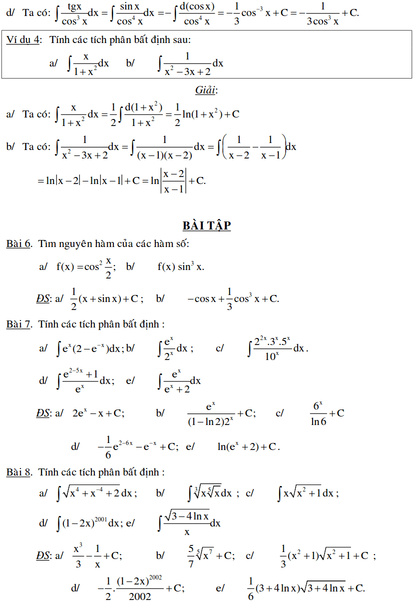 Cách xác định nguyên hàm bằng bảng các nguyên hàm cơ bản-1