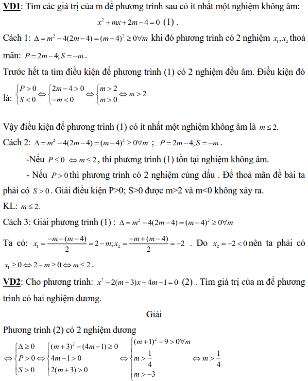 Dạng bài tìm điều kiện về nghiệm của phương trình bậc hai