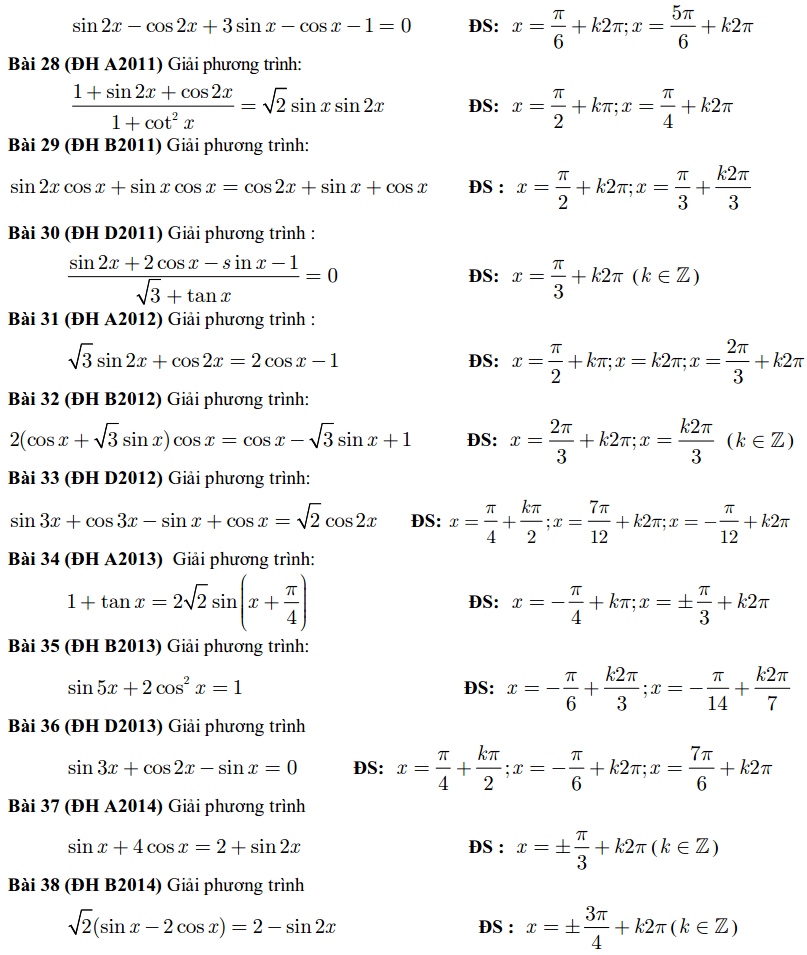 38 câu lượng giác trong đề thi đại học 2002 - 2014-2