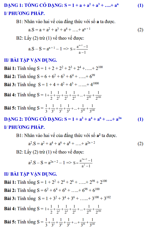 10 dạng toán tính tổng các lũy thừa theo quy luật - Toán lớp 6
