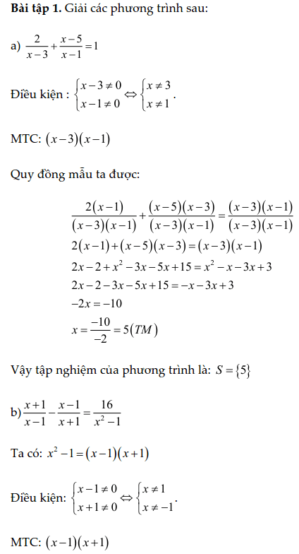 Bài tập phương trình chứa ẩn ở mẫu có lời giải