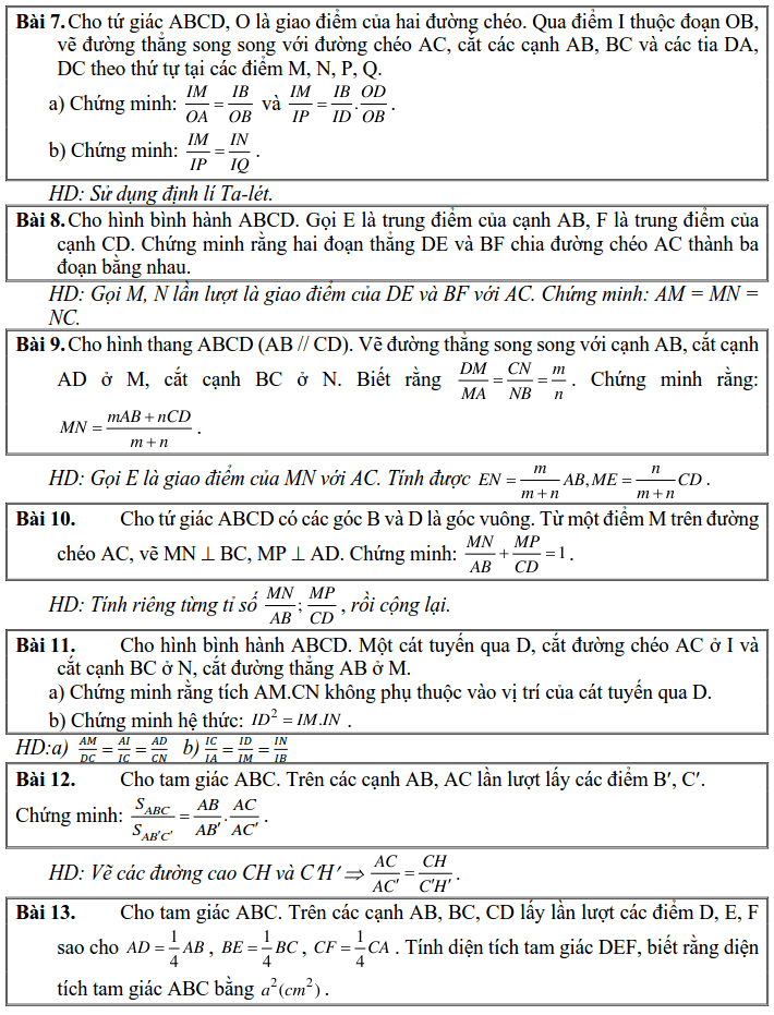 Các dạng bài tập áp dụng định lý Talet và tính chất đường phân giác-1