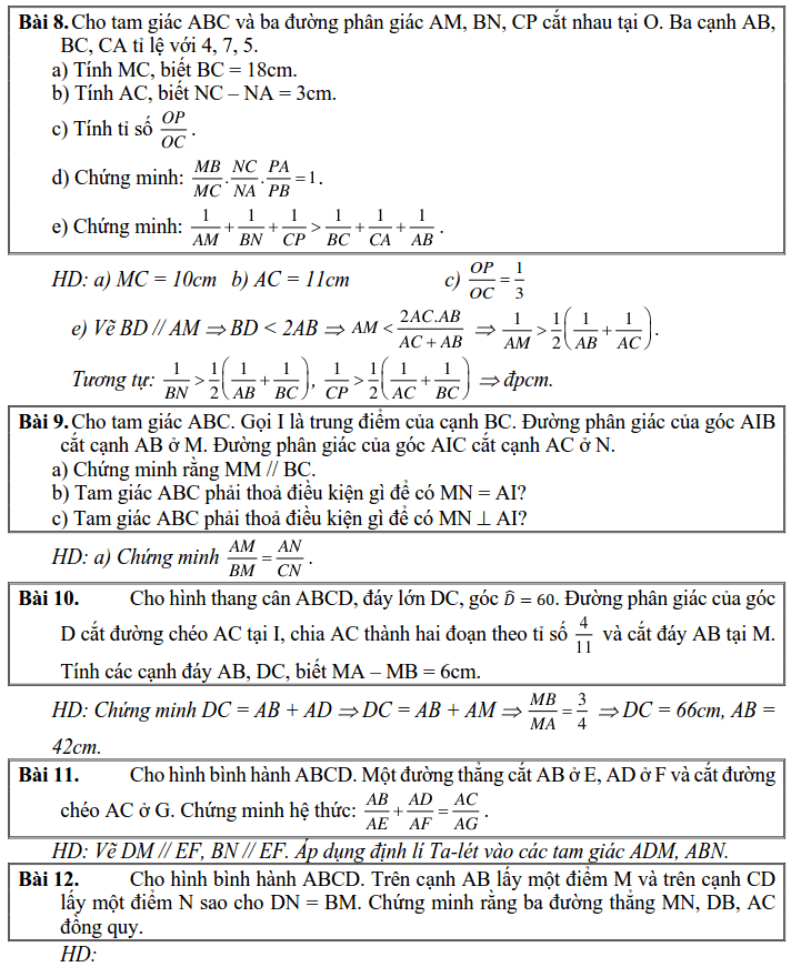 Các dạng bài tập áp dụng định lý Talet và tính chất đường phân giác-5